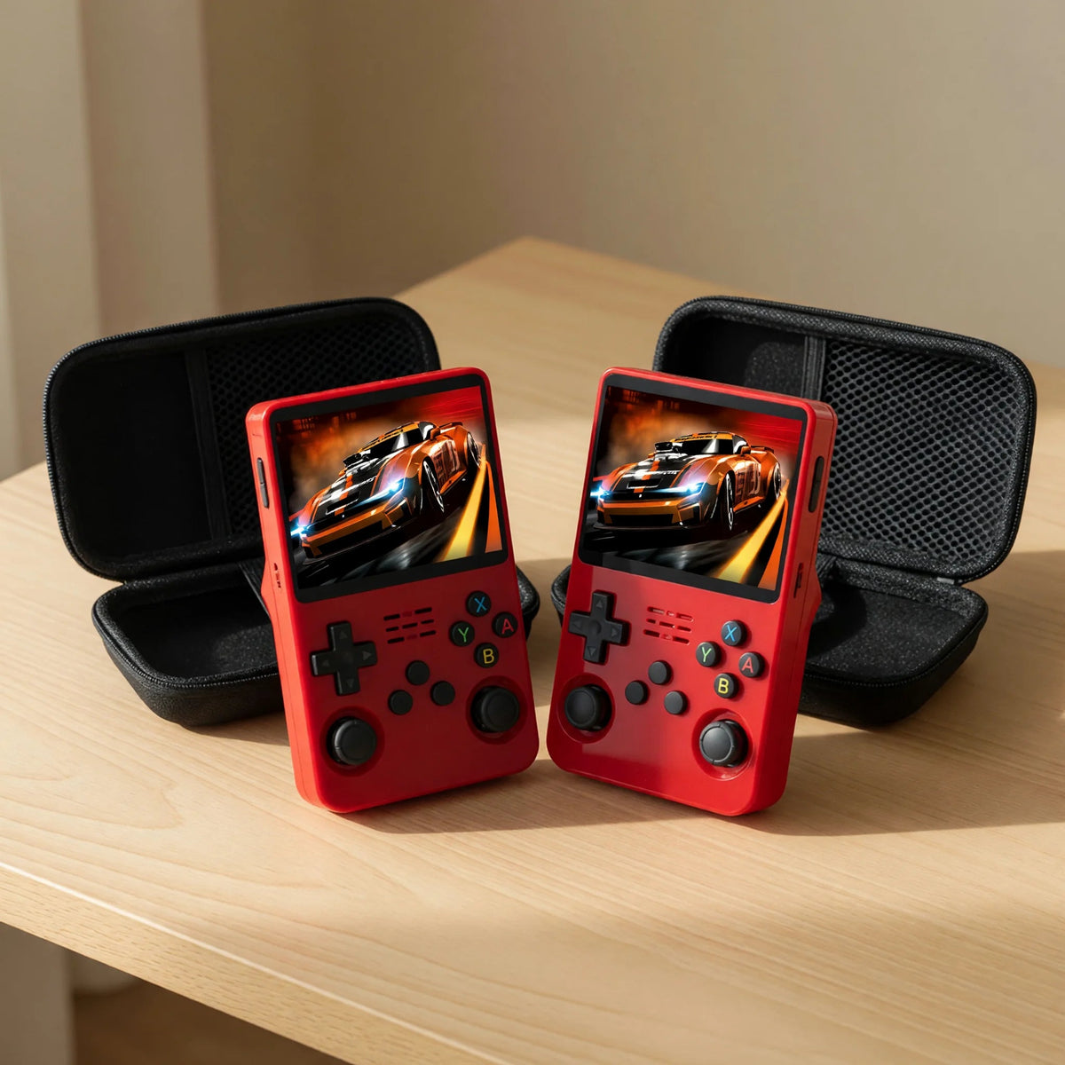 Duo Pocketro One coloris rouge opaque : deux consoles avec leurs housses de protection