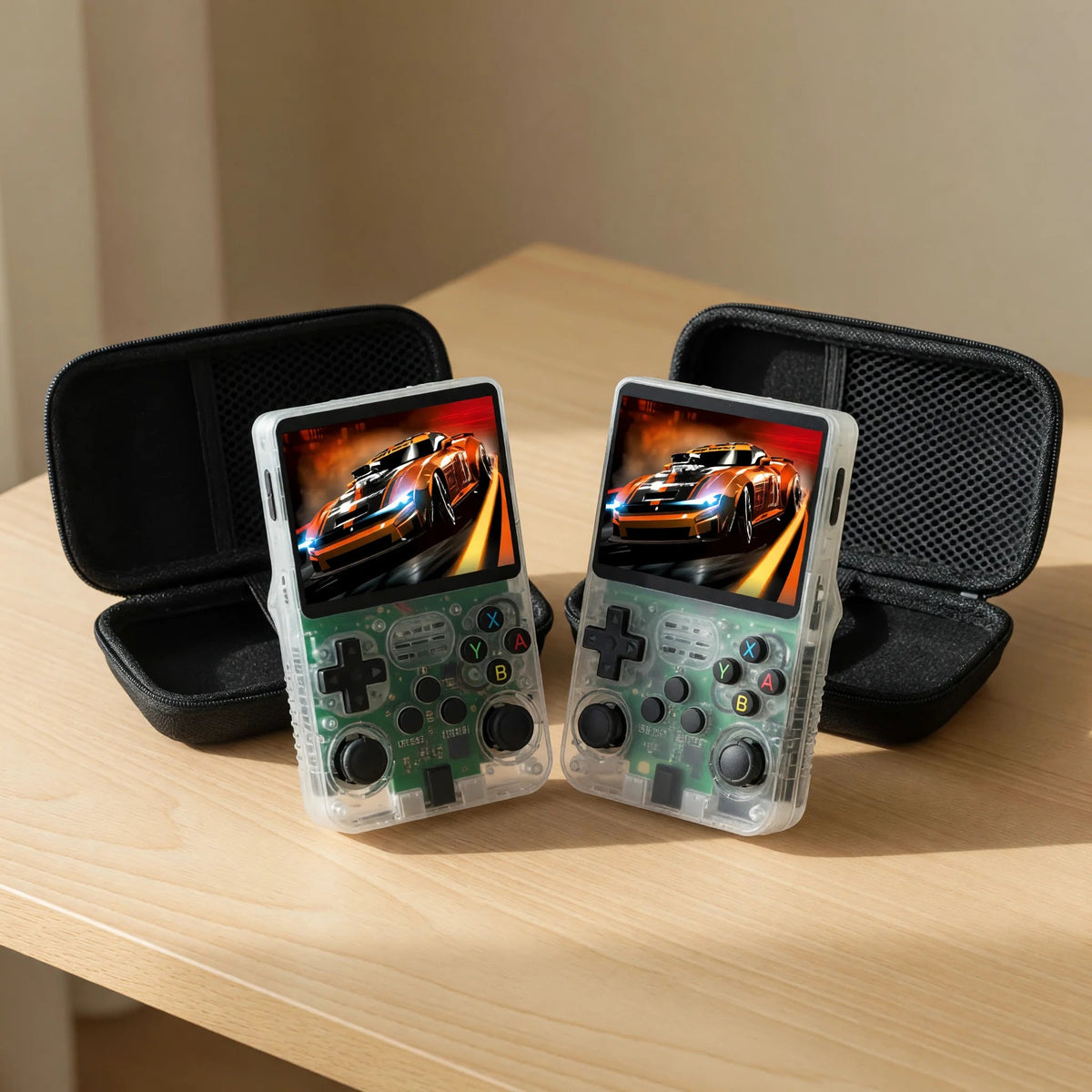 Duo Pocketro One coloris transparent clair : deux consoles avec leurs housses de protection
