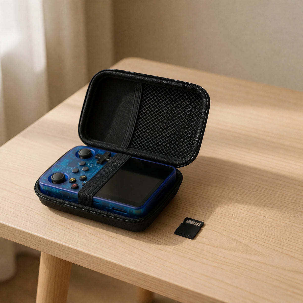 Pack cadeau Pocketro One coloris bleu : console, housse rigide et carte mémoire 64 Go