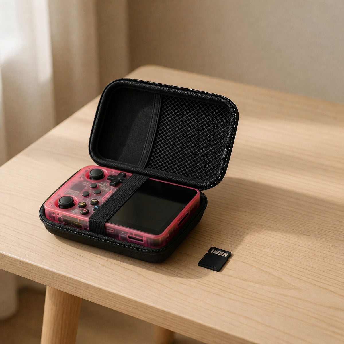 Pack cadeau Pocketro One coloris rose : console, housse rigide et carte mémoire 64 Go