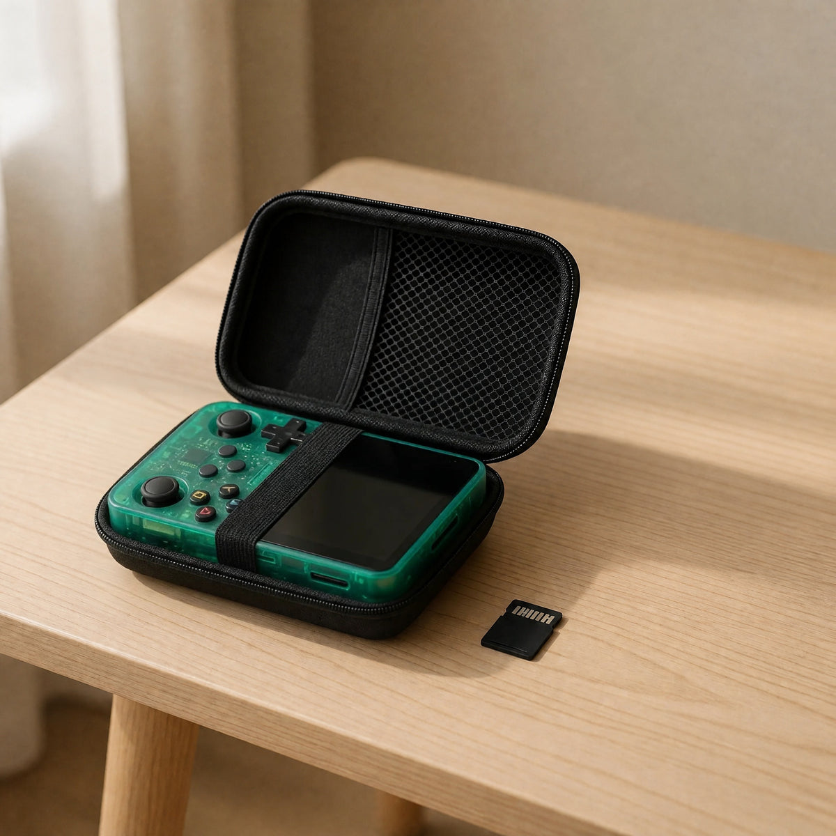 Pack cadeau Pocketro One coloris vert/teal : console, housse rigide et carte mémoire 64 Go