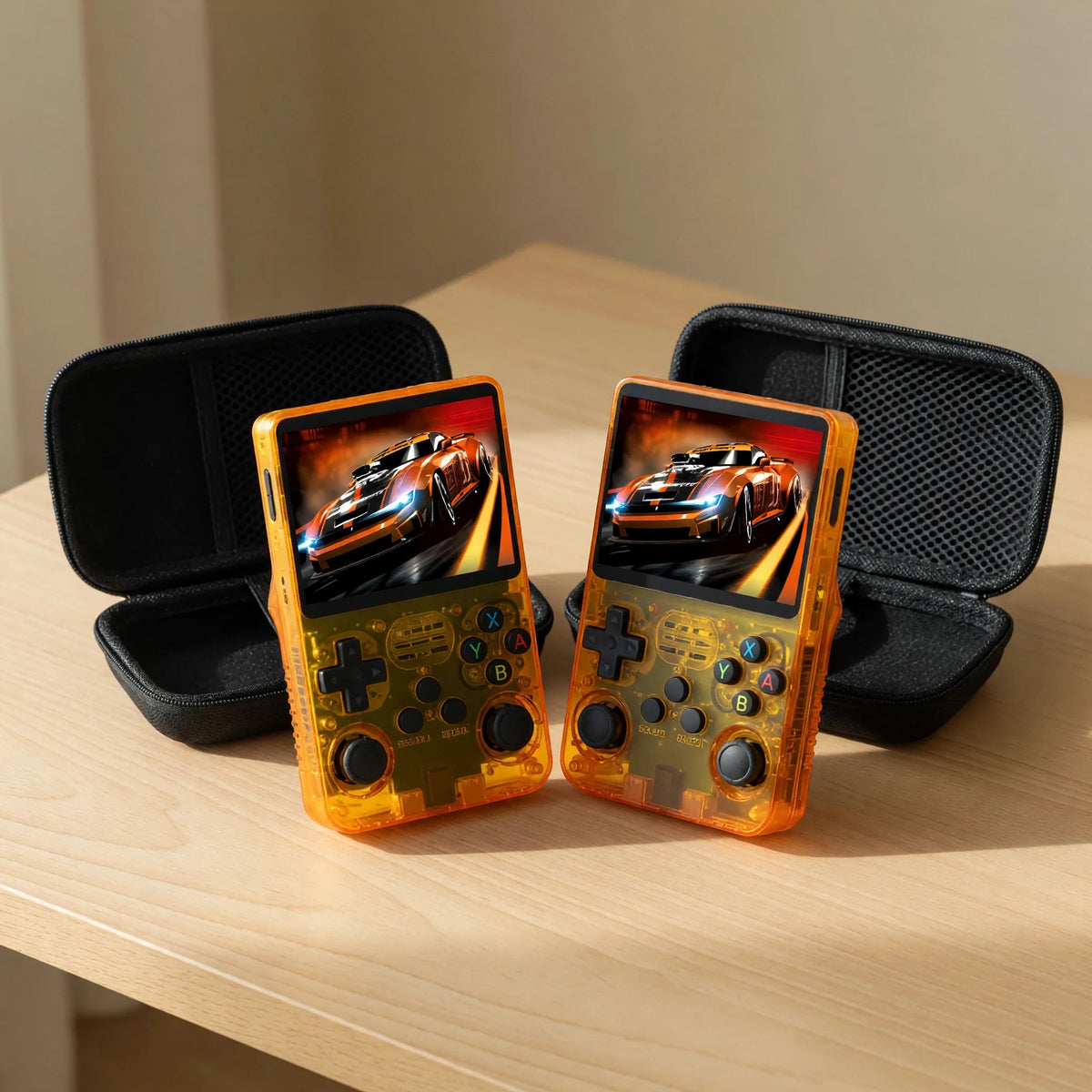 Duo Pocketro One coloris orange : deux consoles avec leurs housses de protection
