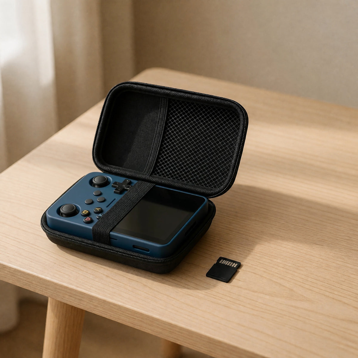 Pack cadeau Pocketro One coloris dark blue : console, housse rigide et carte mémoire 64 Go